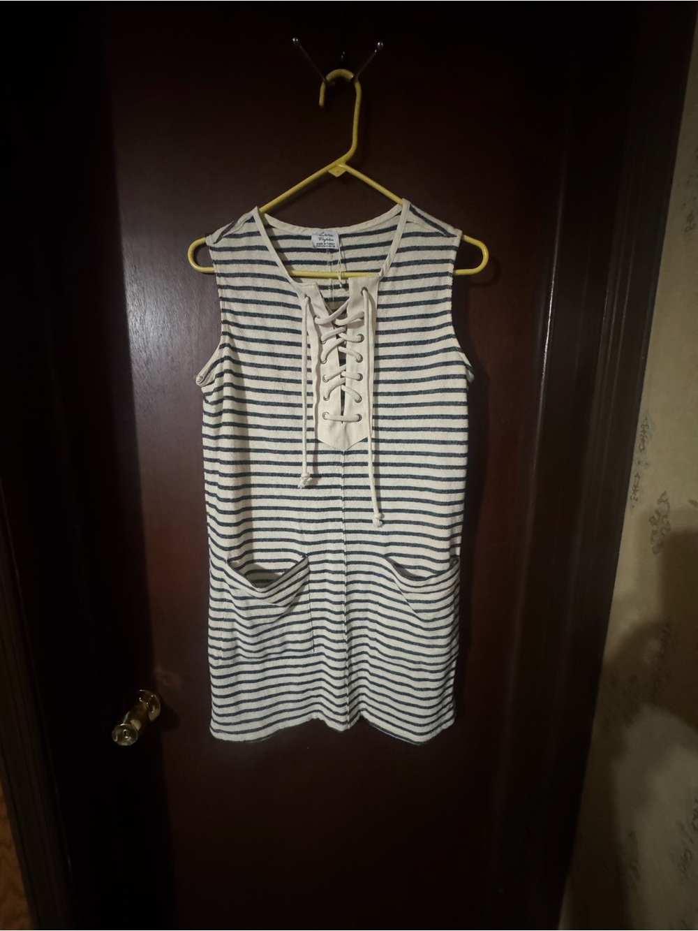 Striped Lace-Up Sleeveless Dress - Navy & Cream